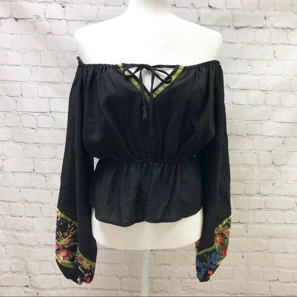 Young Edwardian Tops - Young Edwardian Black Off The Shoulder Top Vintage